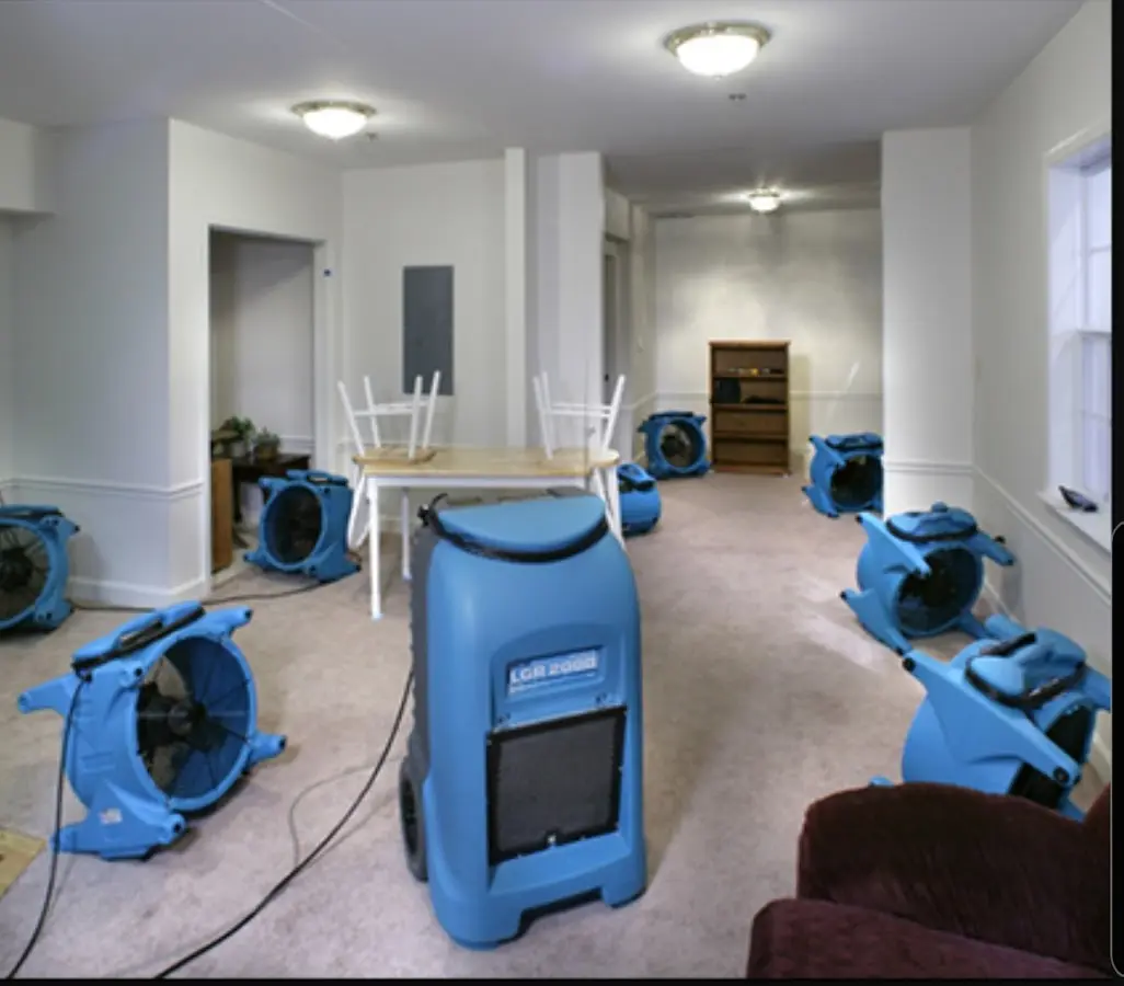 Air movers and dehumidifier setup for Water Extraction & Removal in Basehor